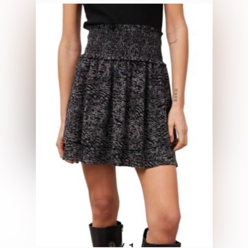 RAILS Addison Charcoal Abstract Animal High Waisted Tiered Mini Skirt Size M